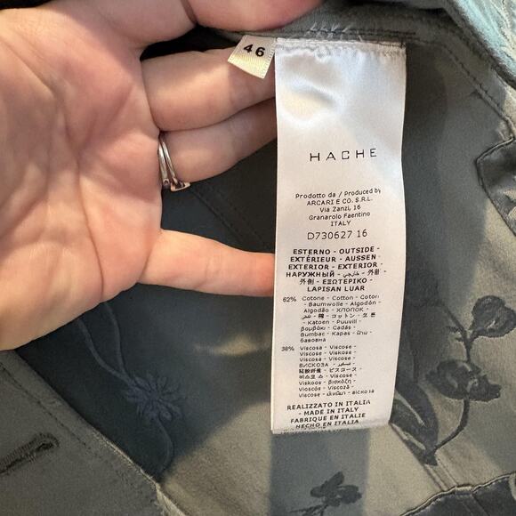 Hache Jacket Women 46 US 10 Gray Floral Jacquard Mandarin Collar Made in Italy - Picture 10 of 15